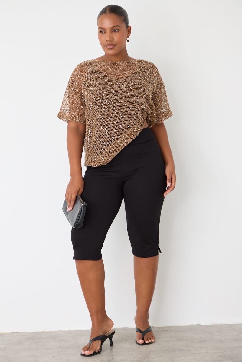 Brown Metallic Oversized Short Sleeve Top for YouandAll Fashion
