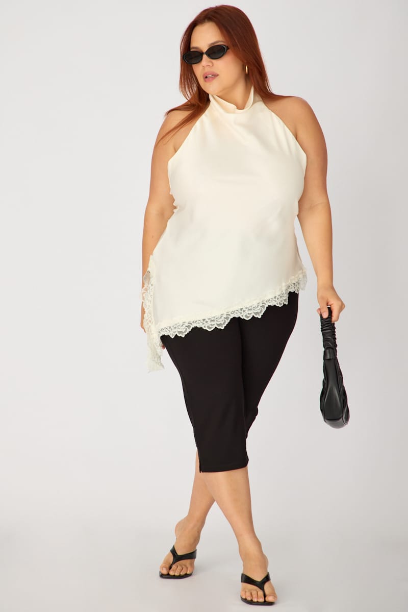 White Halter Neck Top Sleeveless Lace Hem for YouandAll Fashion