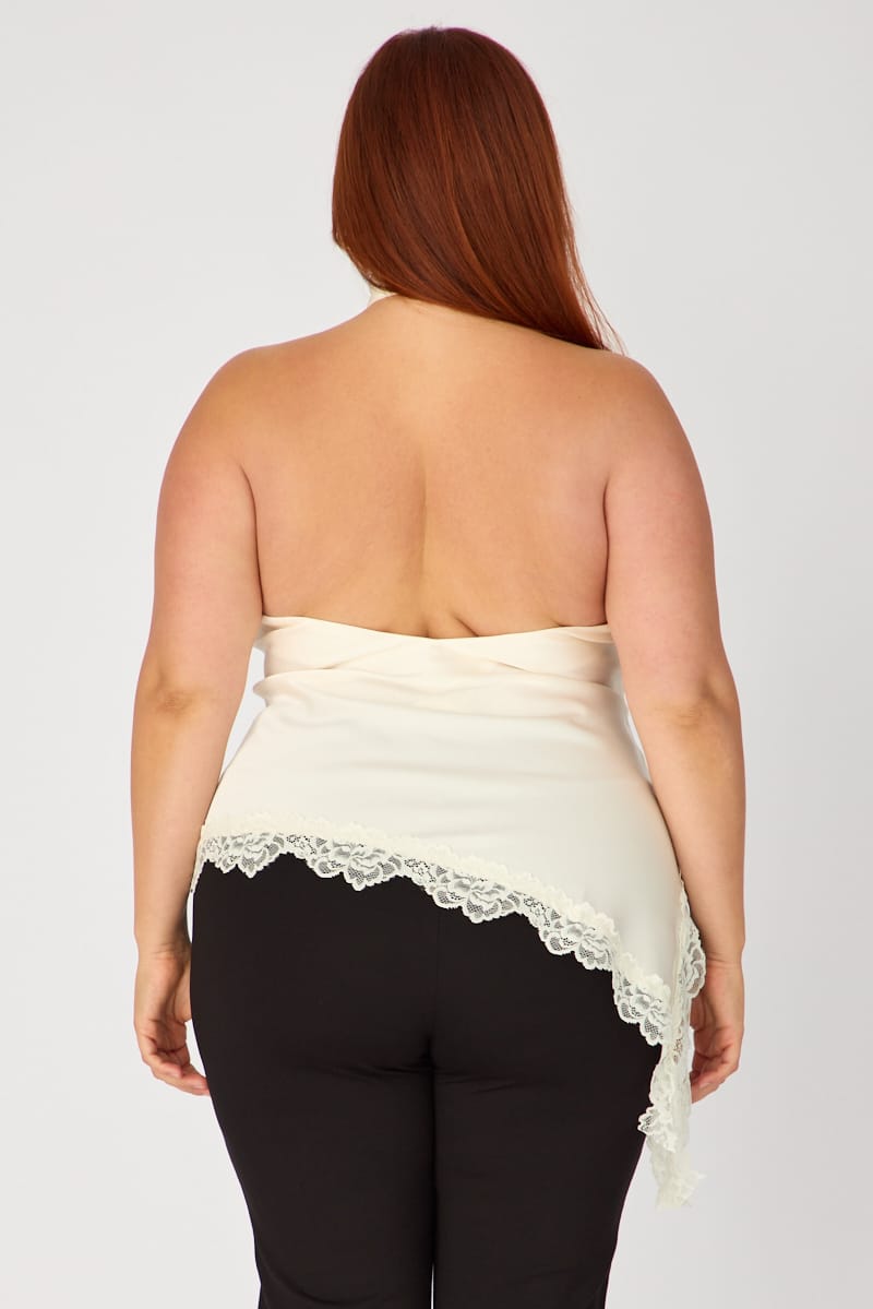 White Halter Neck Top Sleeveless Lace Hem for YouandAll Fashion