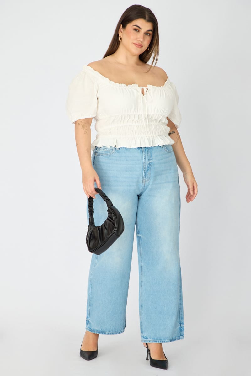 White Frill Ruched Blouse Short Sleeve for YouandAll Fashion