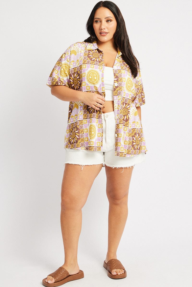 Delayed--Multi Abstract Relaxed Shirt Short Sleeve for YouandAll Fashion