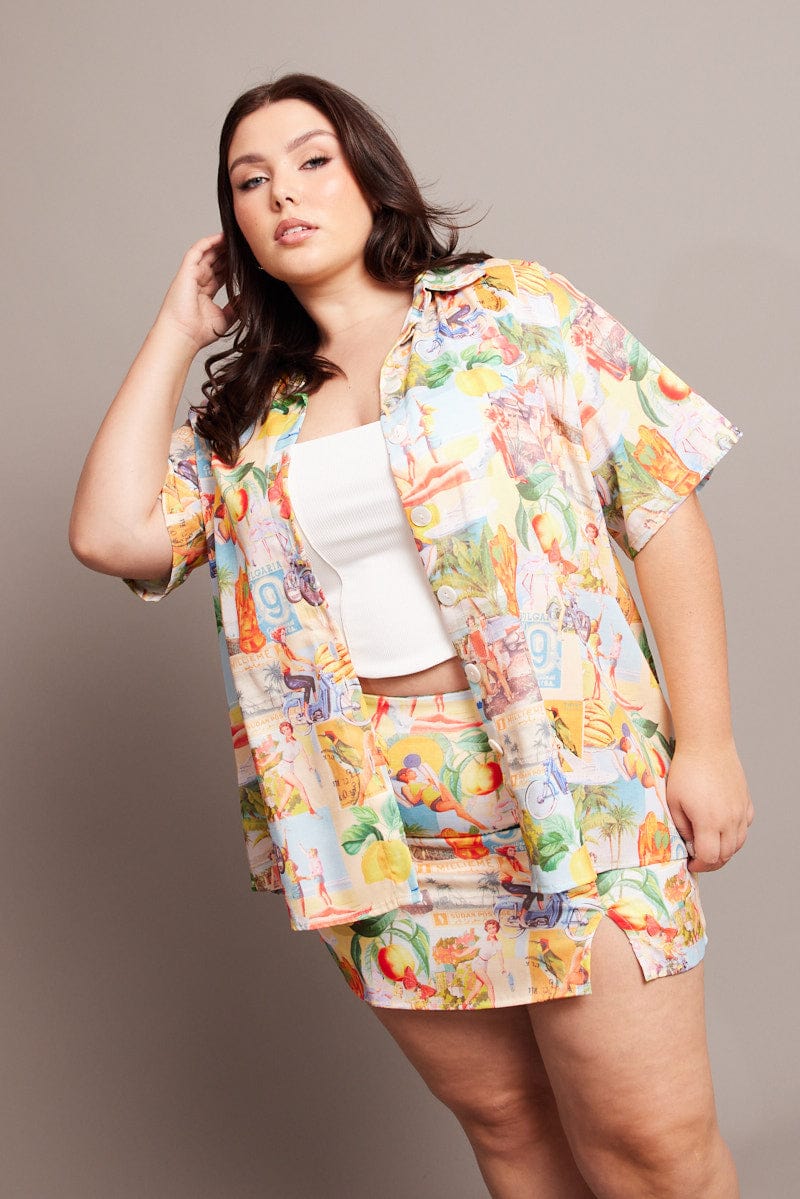 Multi Abstract Relaxed Shirt Short Sleeve for YouandAll Fashion