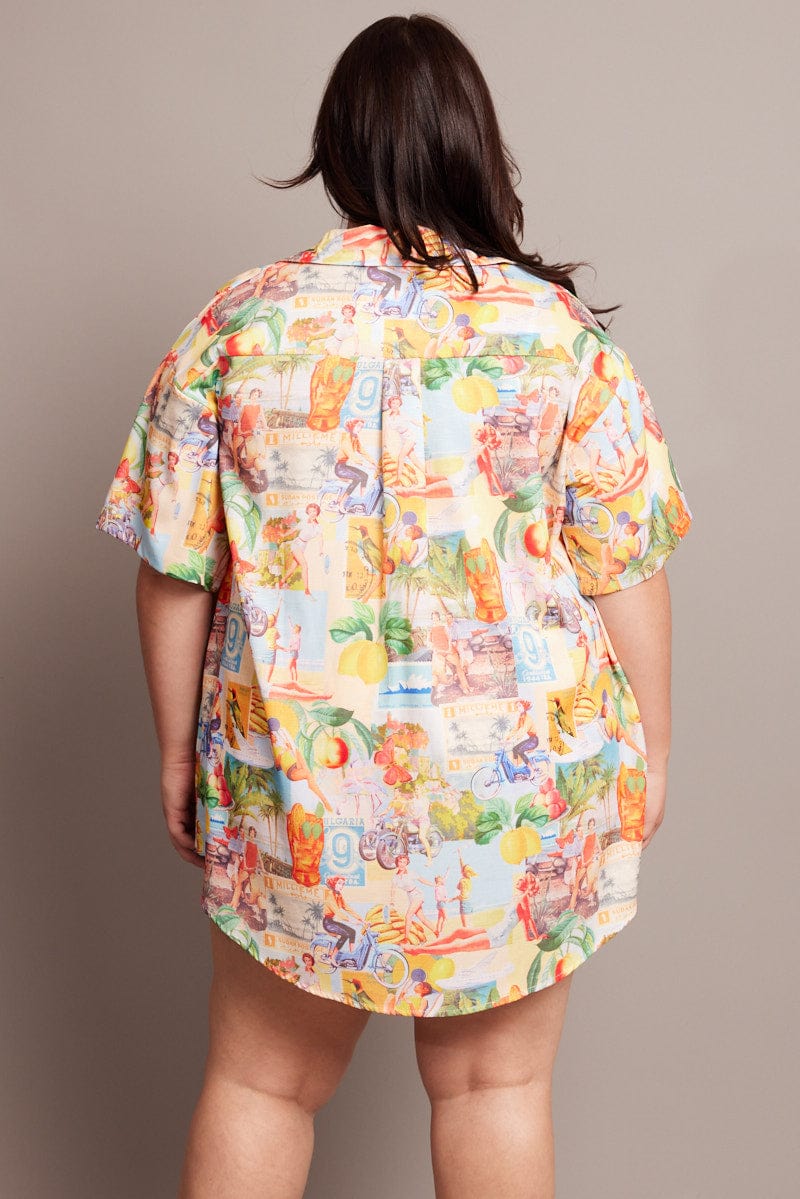 Multi Abstract Relaxed Shirt Short Sleeve for YouandAll Fashion