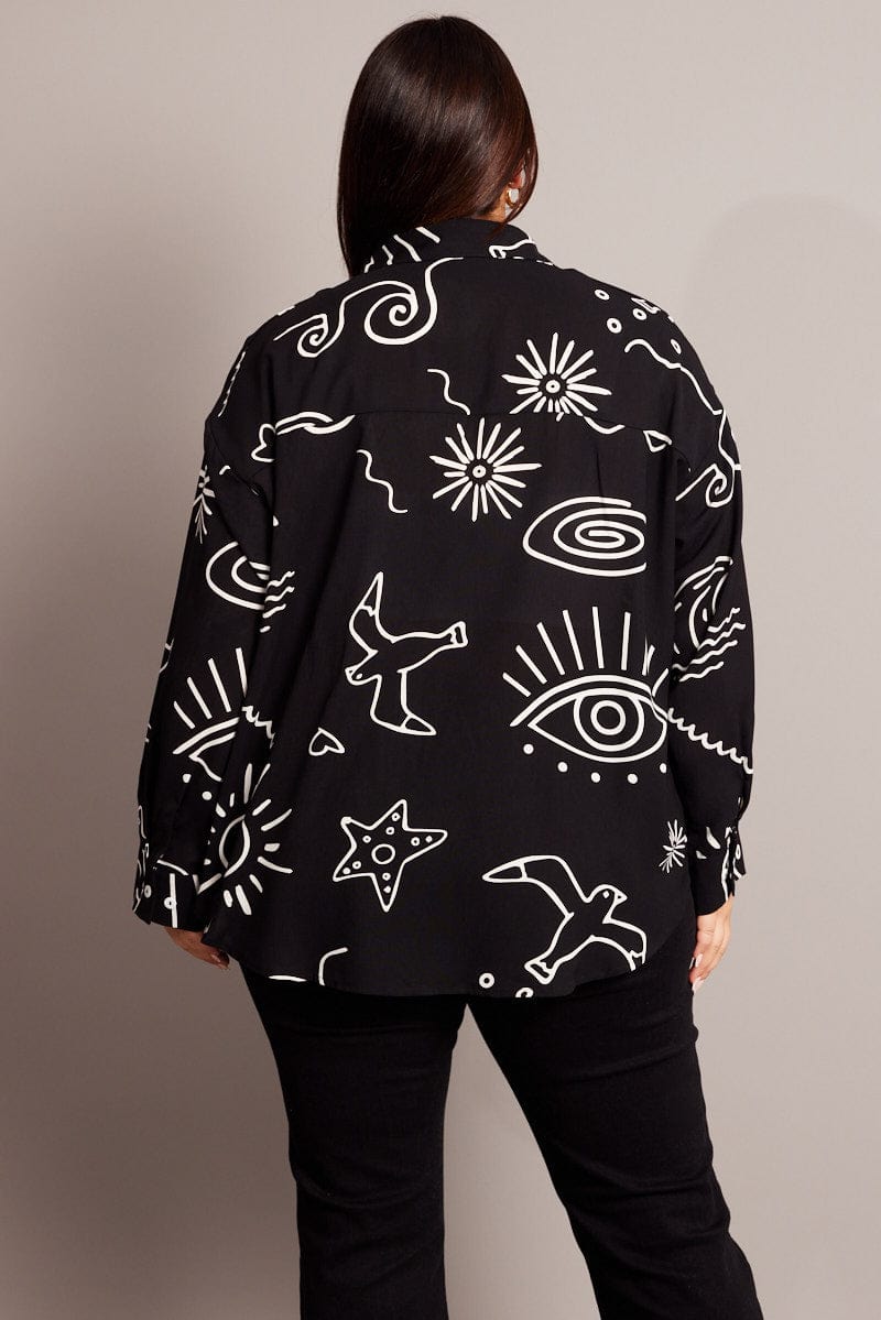 Black Abstract Relaxed Shirt Long Sleeve for YouandAll Fashion