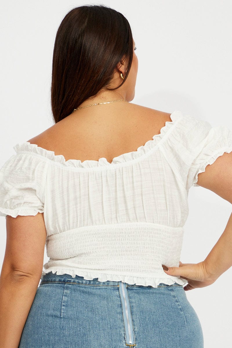 White Crop Top Short Sleeve Shirred Waist for YouandAll Fashion