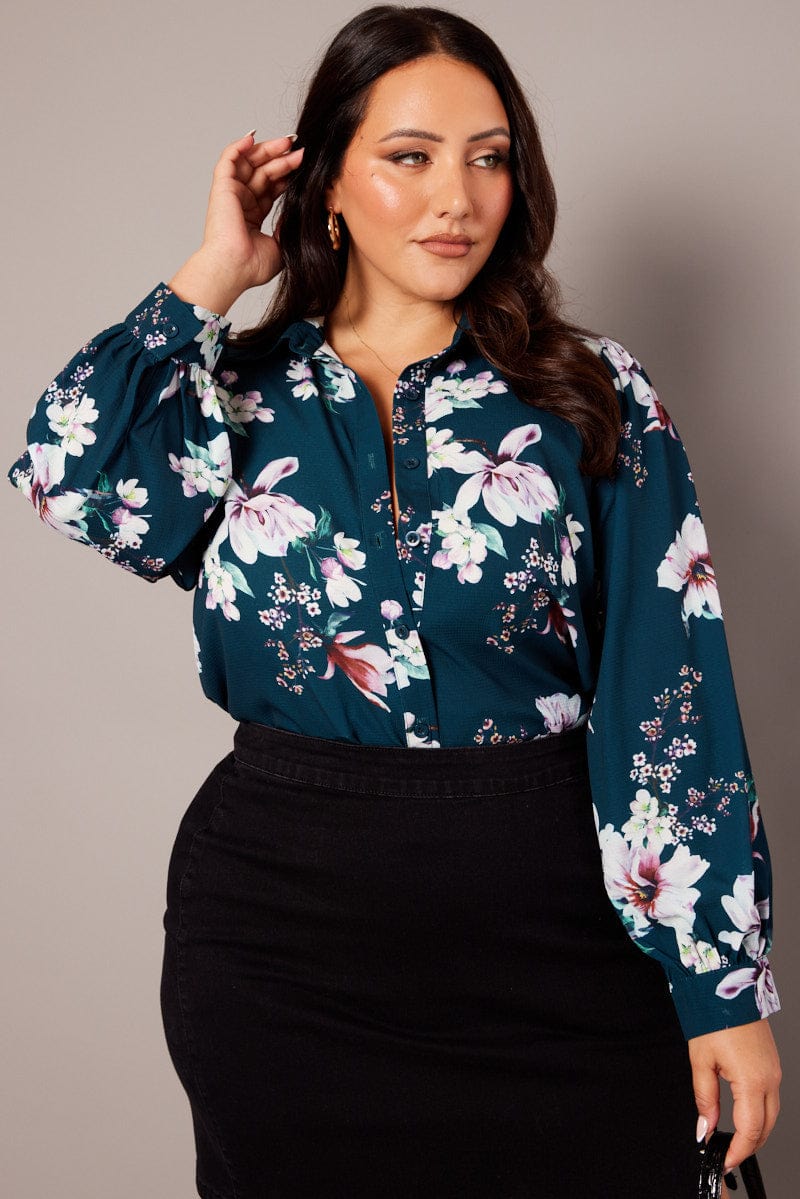 Green Floral Chiffon Shirt Long Sleeve for YouandAll Fashion