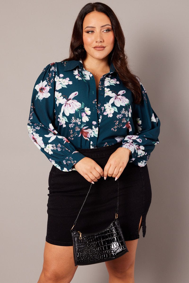 Green Floral Chiffon Shirt Long Sleeve for YouandAll Fashion