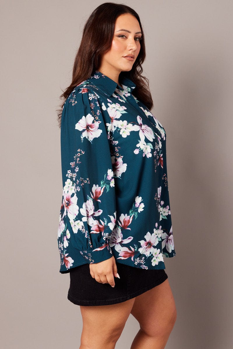 Green Floral Chiffon Shirt Long Sleeve for YouandAll Fashion