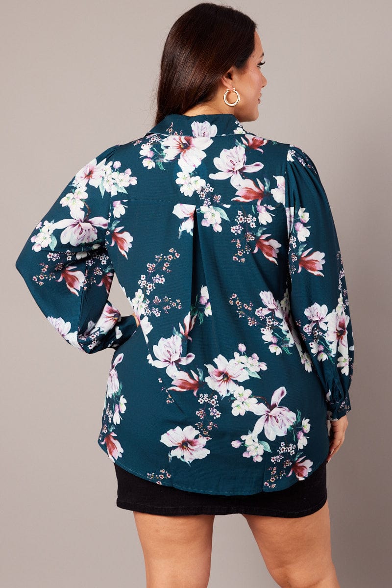 Green Floral Chiffon Shirt Long Sleeve for YouandAll Fashion