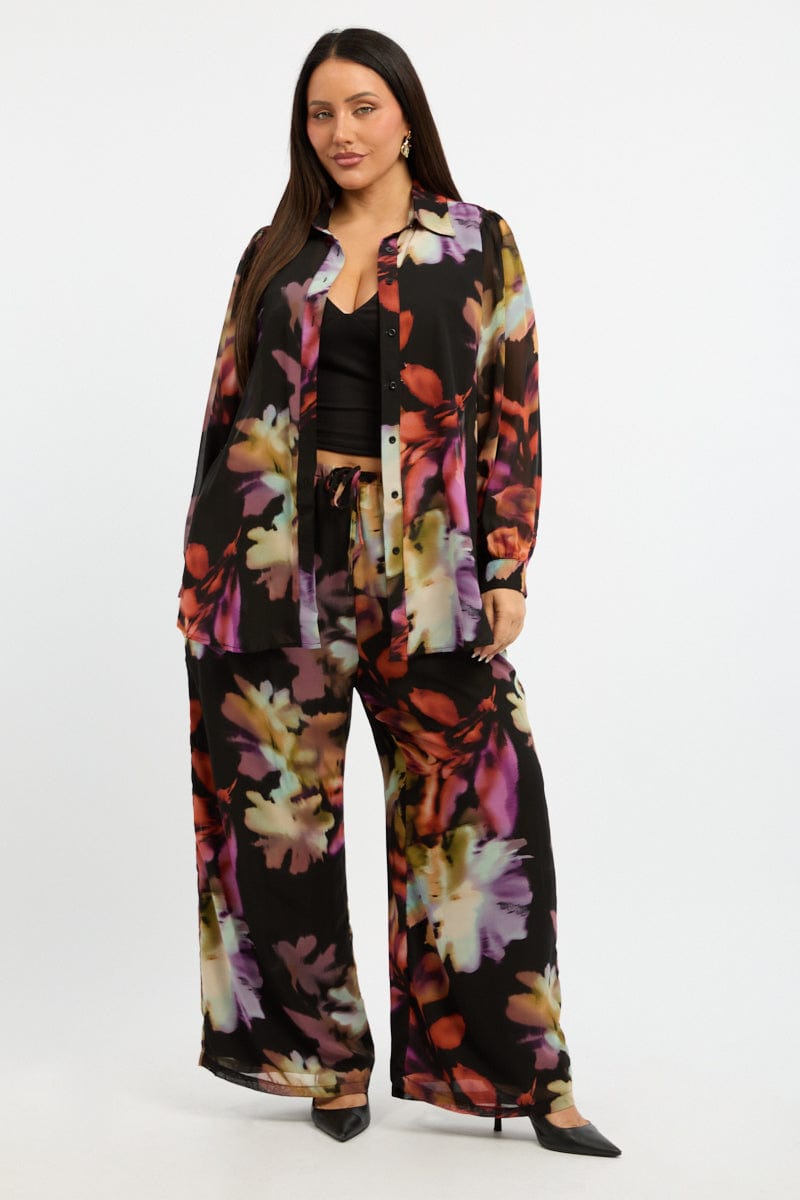 Multi Abstract Shirt Long Sleeve Chiffon for YouandAll Fashion