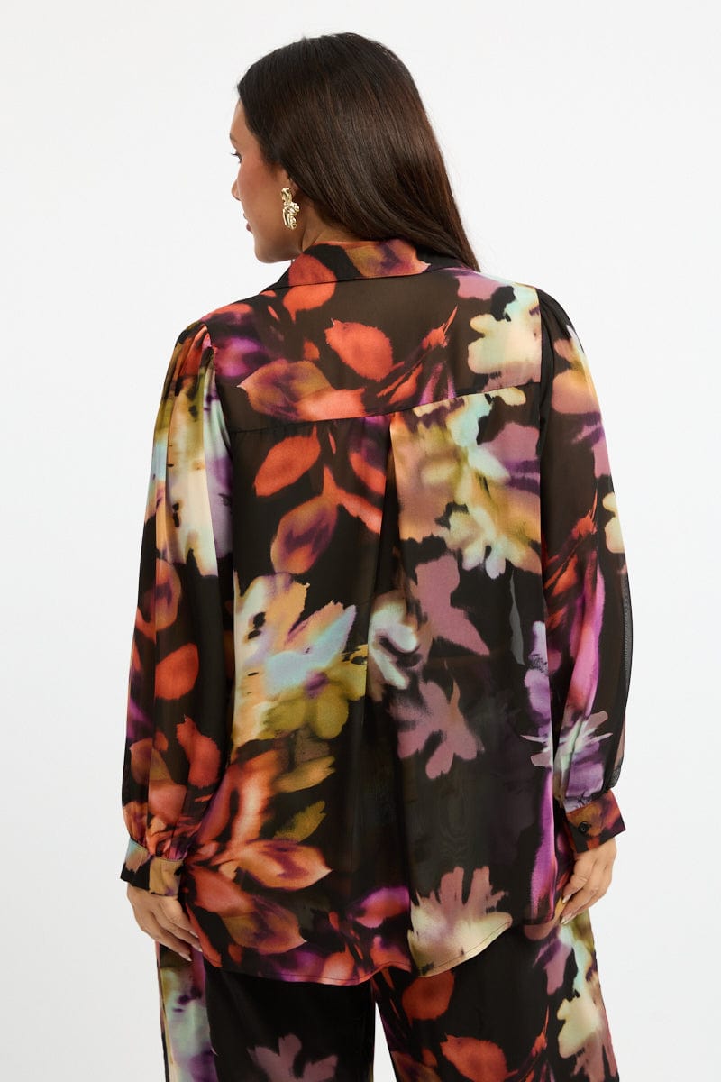 Multi Abstract Shirt Long Sleeve Chiffon for YouandAll Fashion