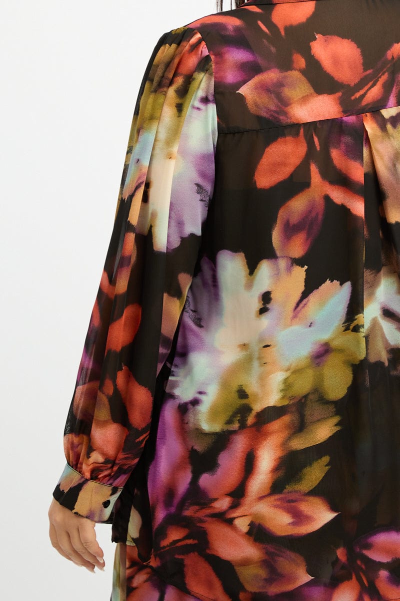 Multi Abstract Shirt Long Sleeve Chiffon for YouandAll Fashion