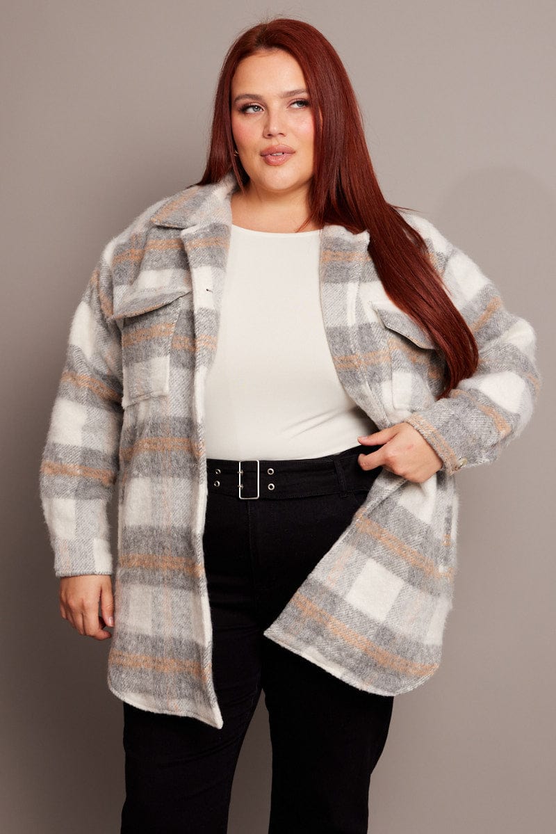 Grey Check Shacket Long Sleeve for YouandAll Fashion