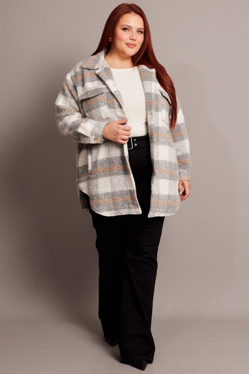 Grey Check Shacket Long Sleeve for YouandAll Fashion