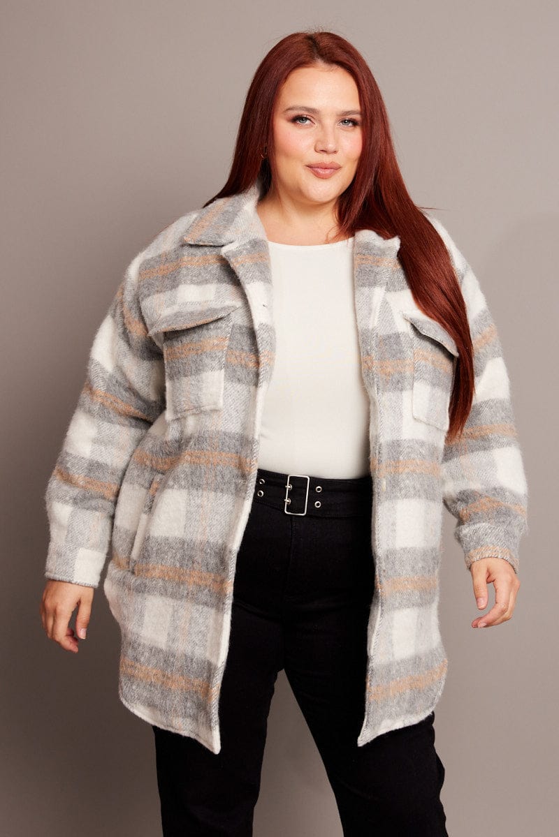 Grey Check Shacket Long Sleeve for YouandAll Fashion