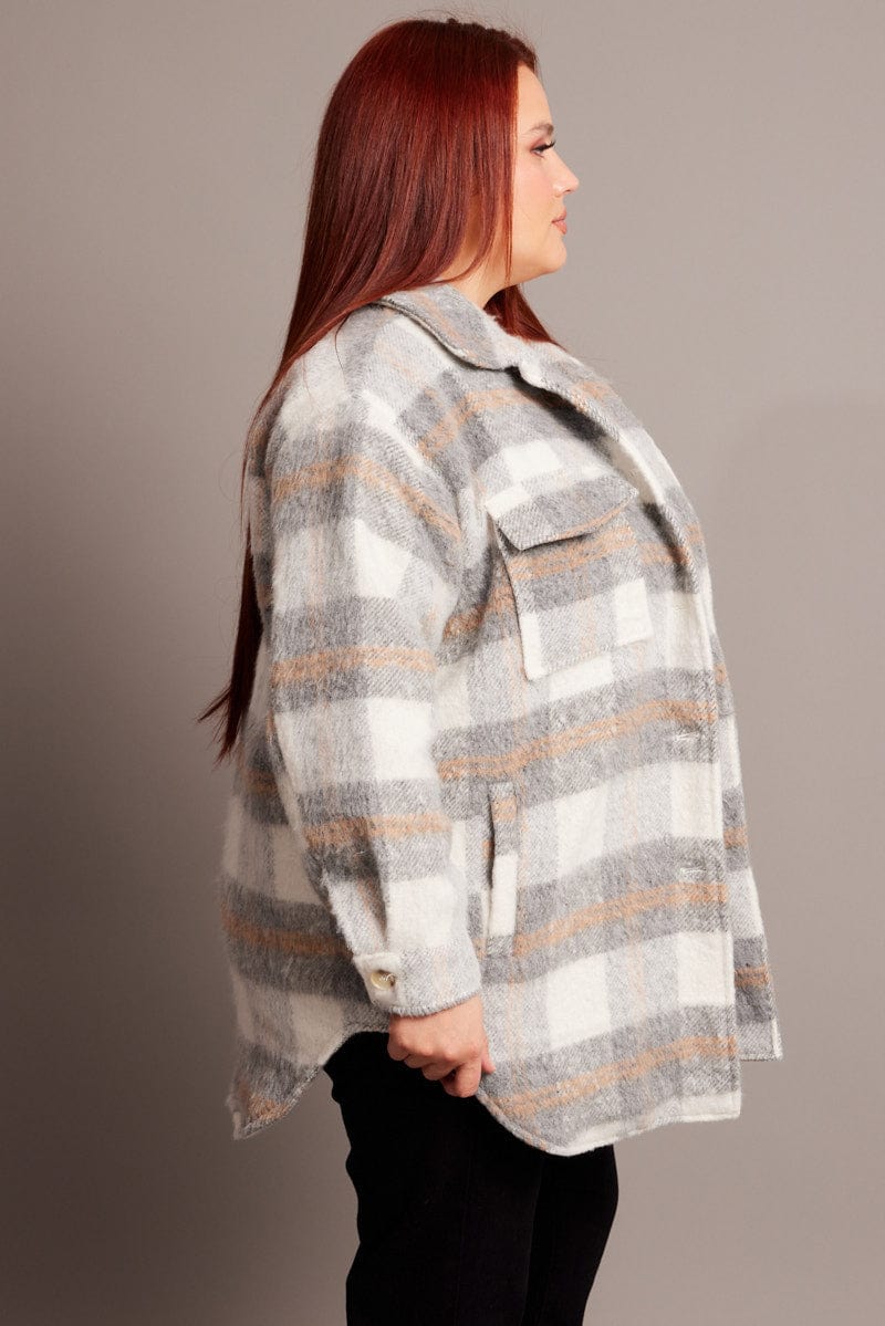 Grey Check Shacket Long Sleeve for YouandAll Fashion