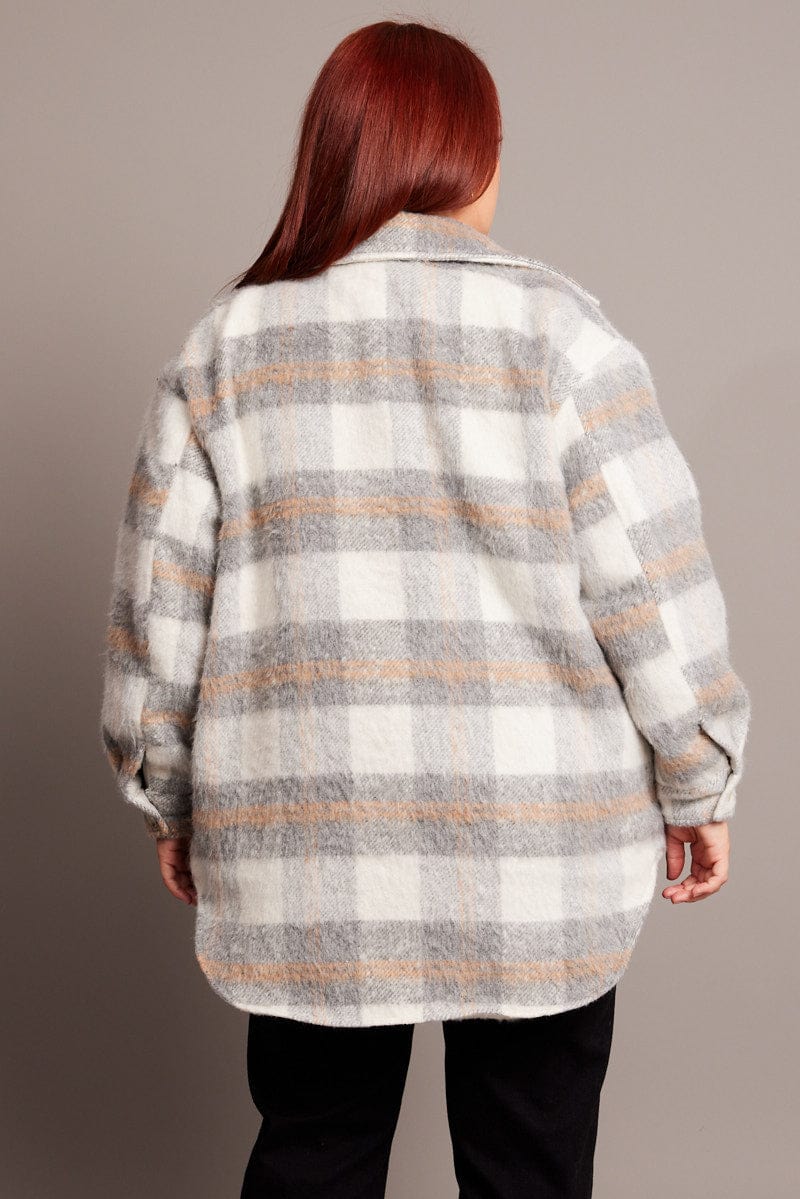 Grey Check Shacket Long Sleeve for YouandAll Fashion