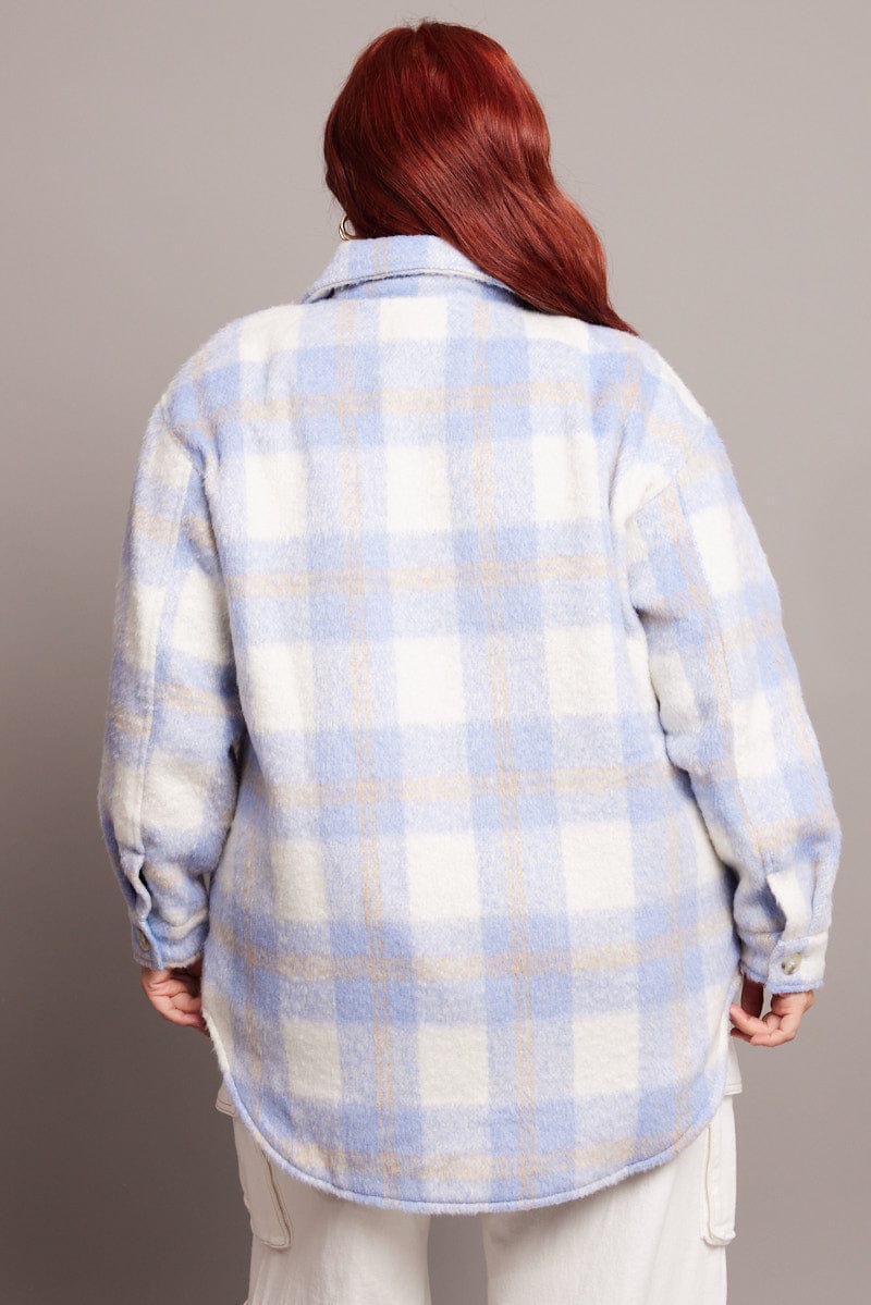 Blue Check Check Shacket Long Sleeve for YouandAll Fashion