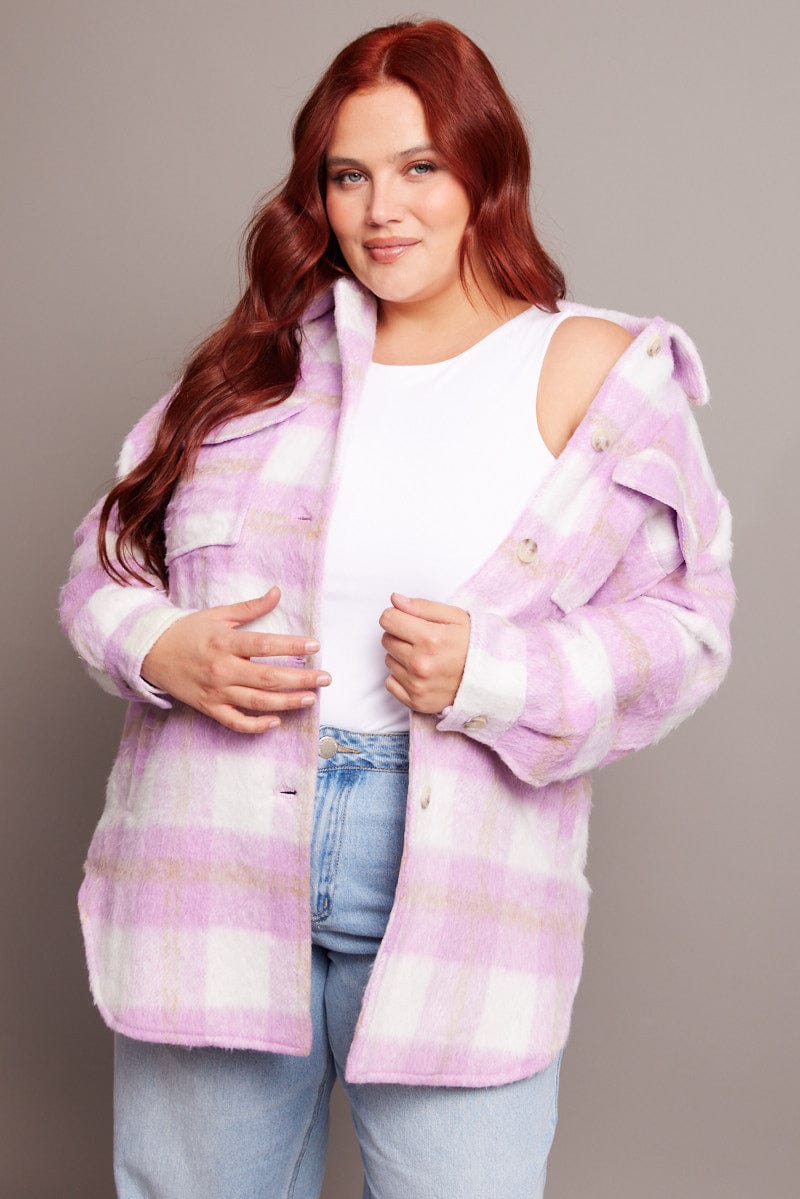 Purple Check Check Shacket Long Sleeve for YouandAll Fashion