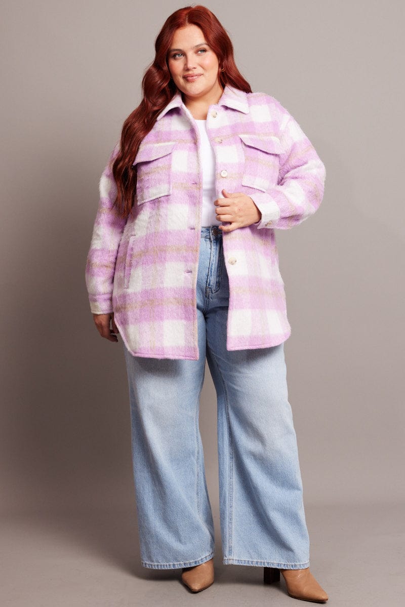 Purple Check Check Shacket Long Sleeve for YouandAll Fashion