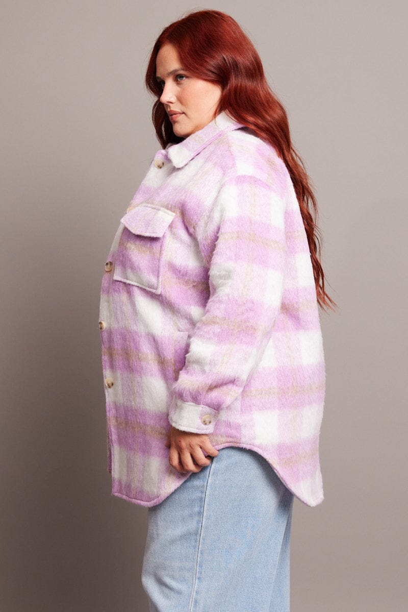 Purple Check Check Shacket Long Sleeve for YouandAll Fashion