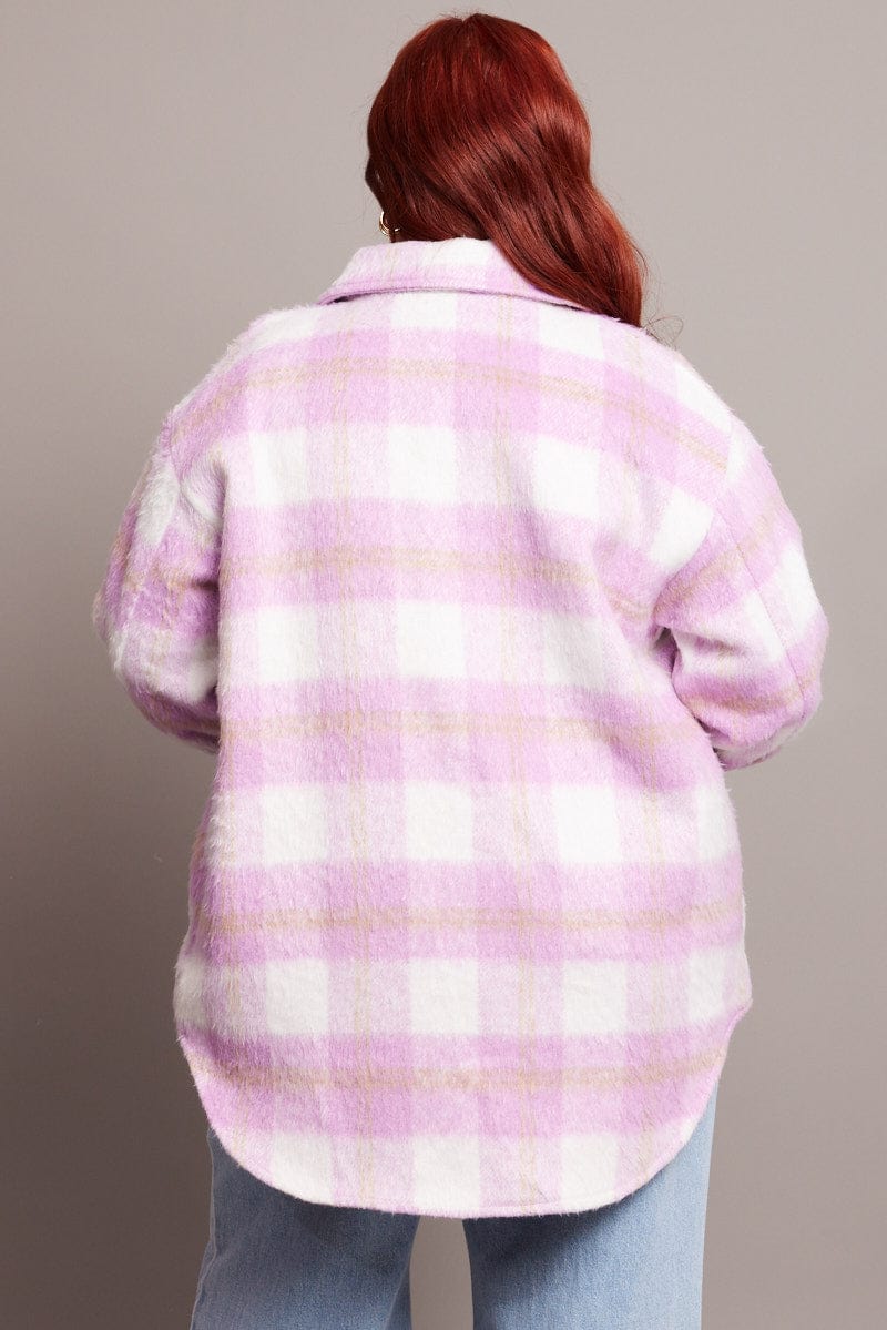 Purple Check Check Shacket Long Sleeve for YouandAll Fashion