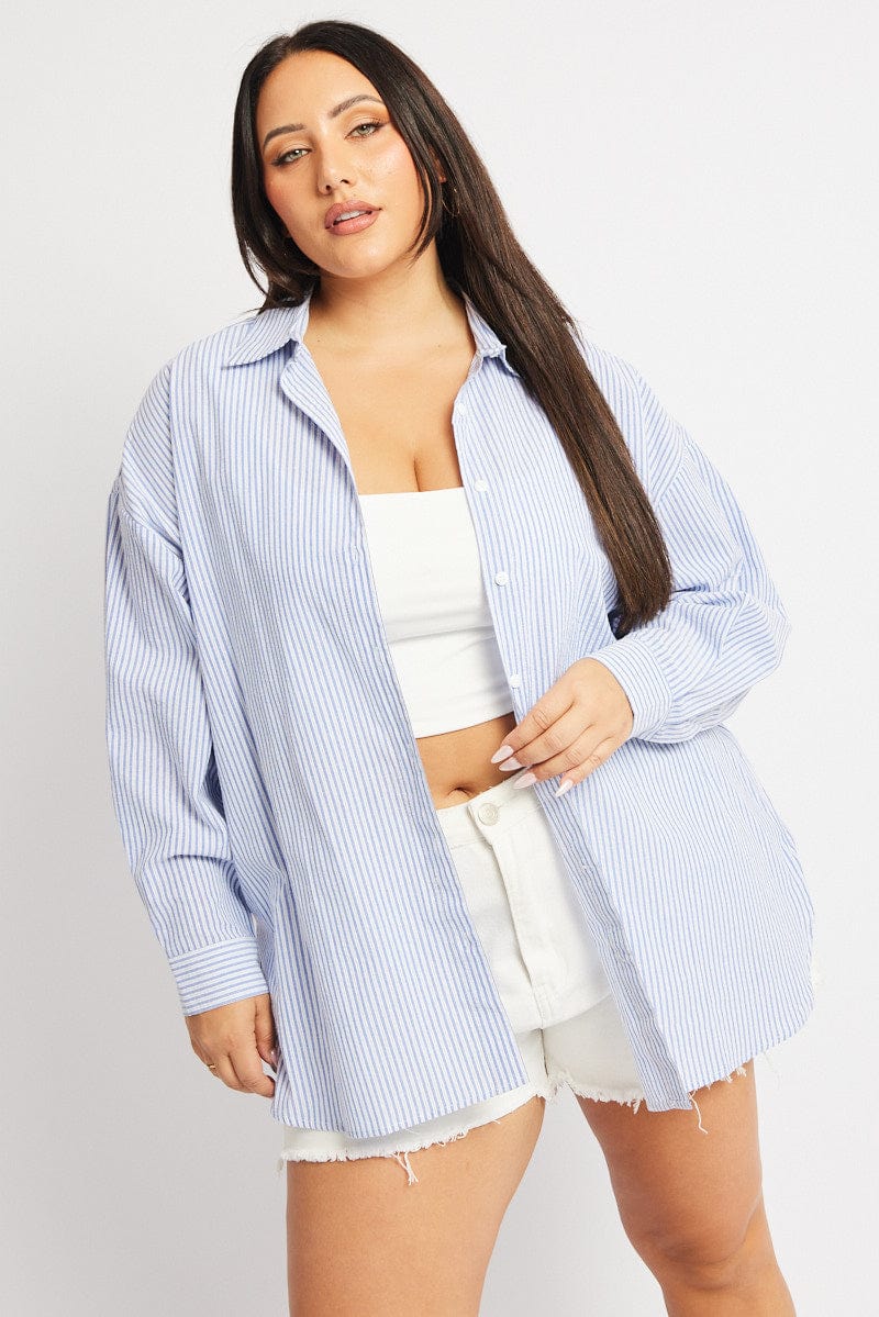 Blue Stripe Relaxed Shirt Long Sleeve for YouandAll Fashion