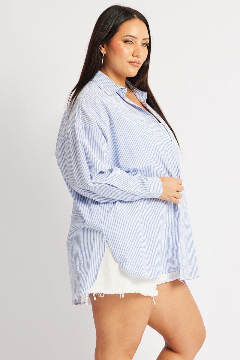 Blue Stripe Relaxed Shirt Long Sleeve for YouandAll Fashion