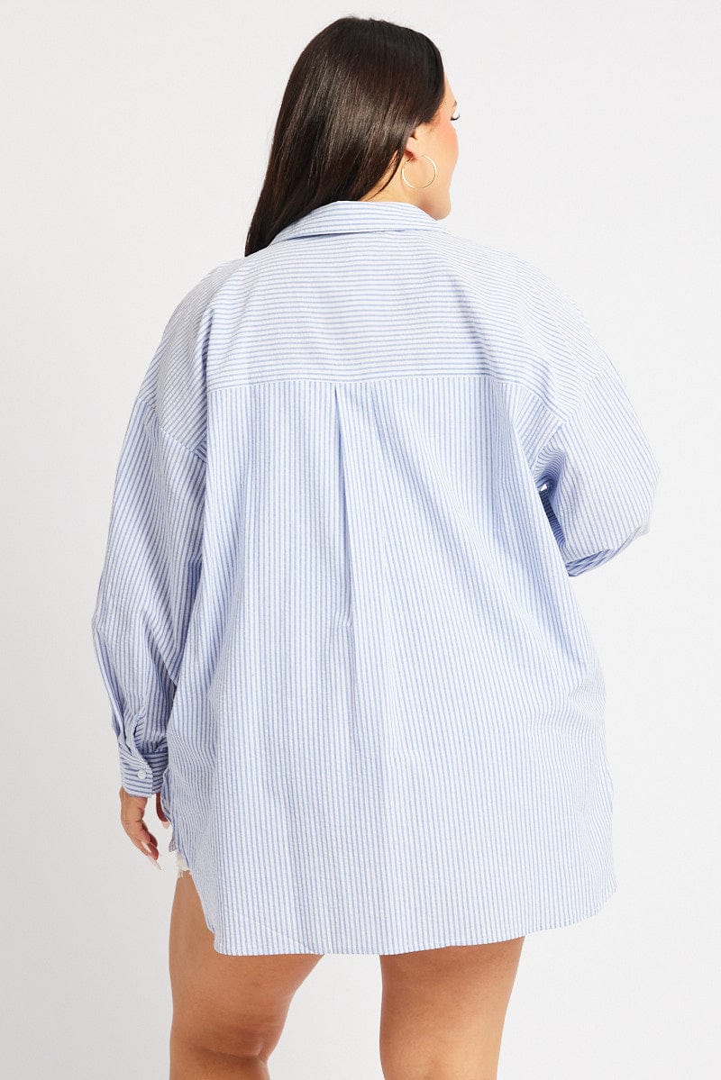 Blue Stripe Relaxed Shirt Long Sleeve for YouandAll Fashion