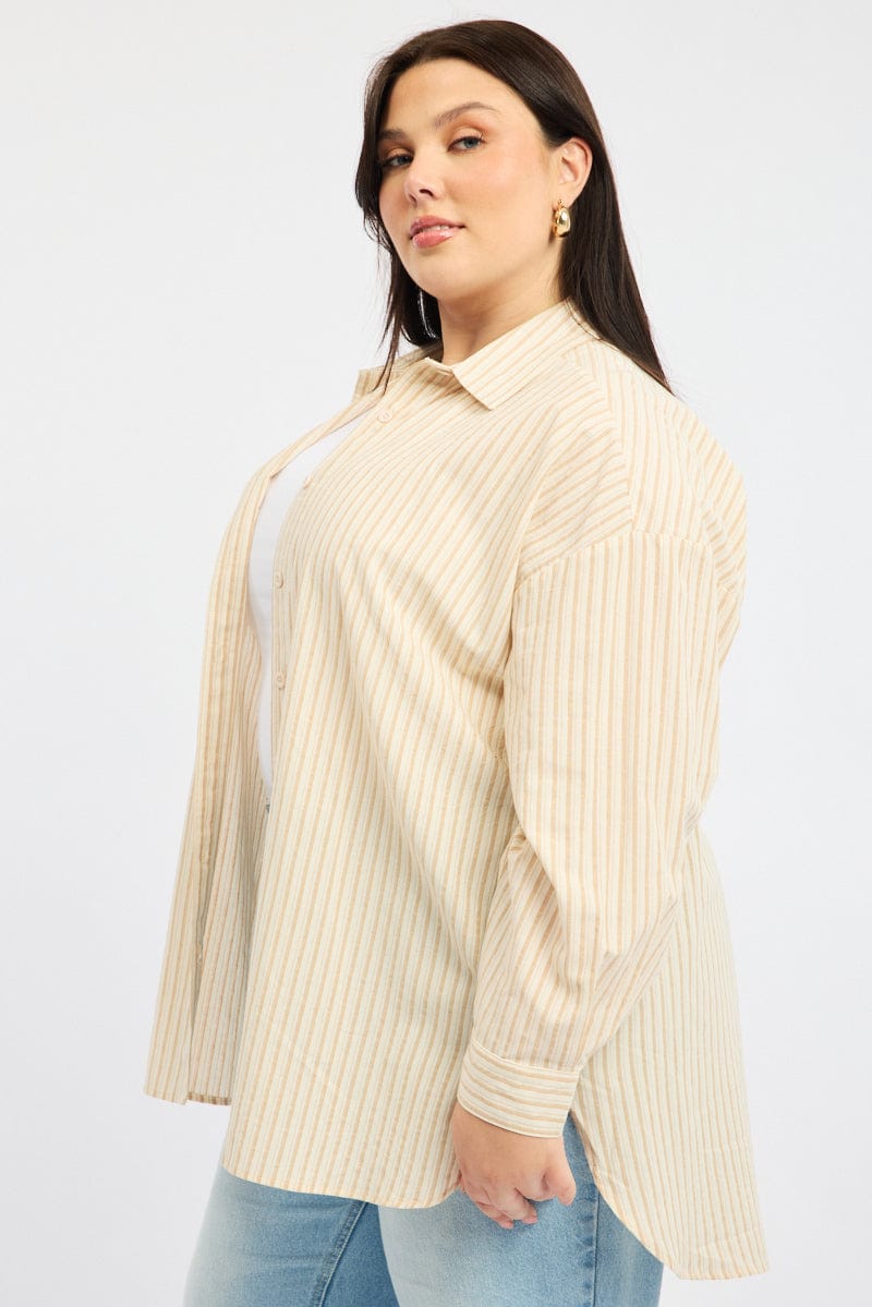 Beige Stripe Relaxed Shirt Long Sleeve for YouandAll Fashion