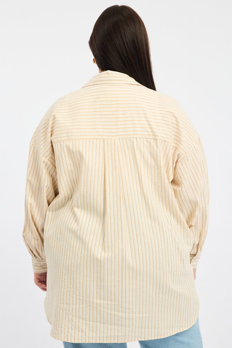 Beige Stripe Relaxed Shirt Long Sleeve for YouandAll Fashion