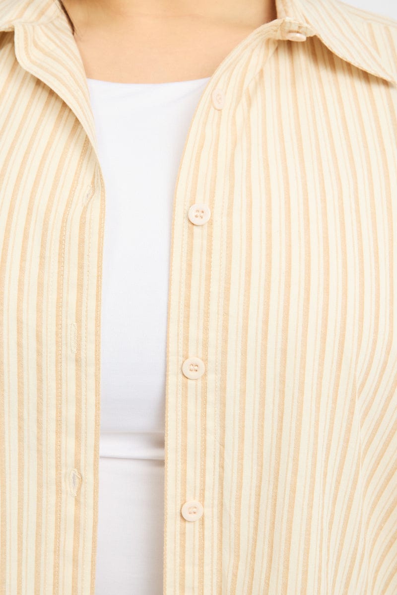 Beige Stripe Relaxed Shirt Long Sleeve for YouandAll Fashion