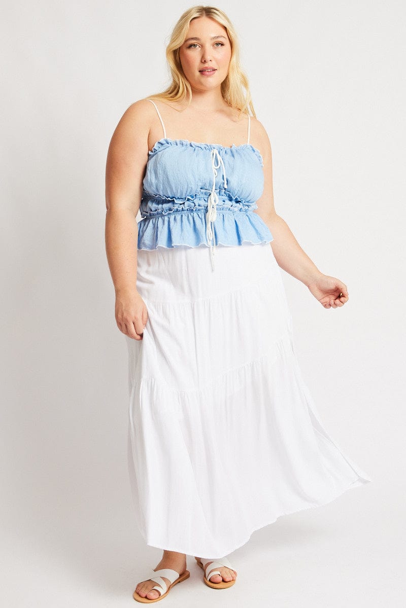 Blue Tiered Cami Top Sleeveless Front Ribbon for YouandAll Fashion