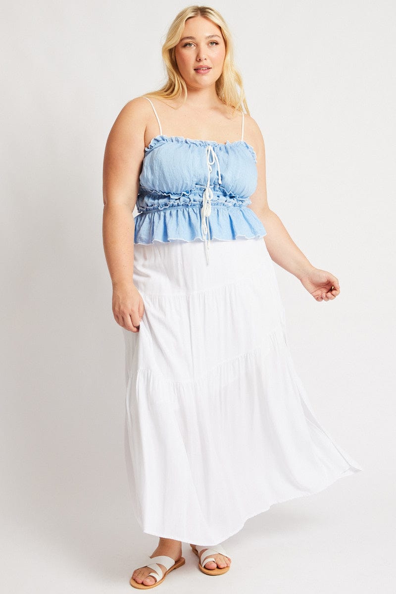 Blue Tiered Cami Top Sleeveless Front Ribbon | You & All