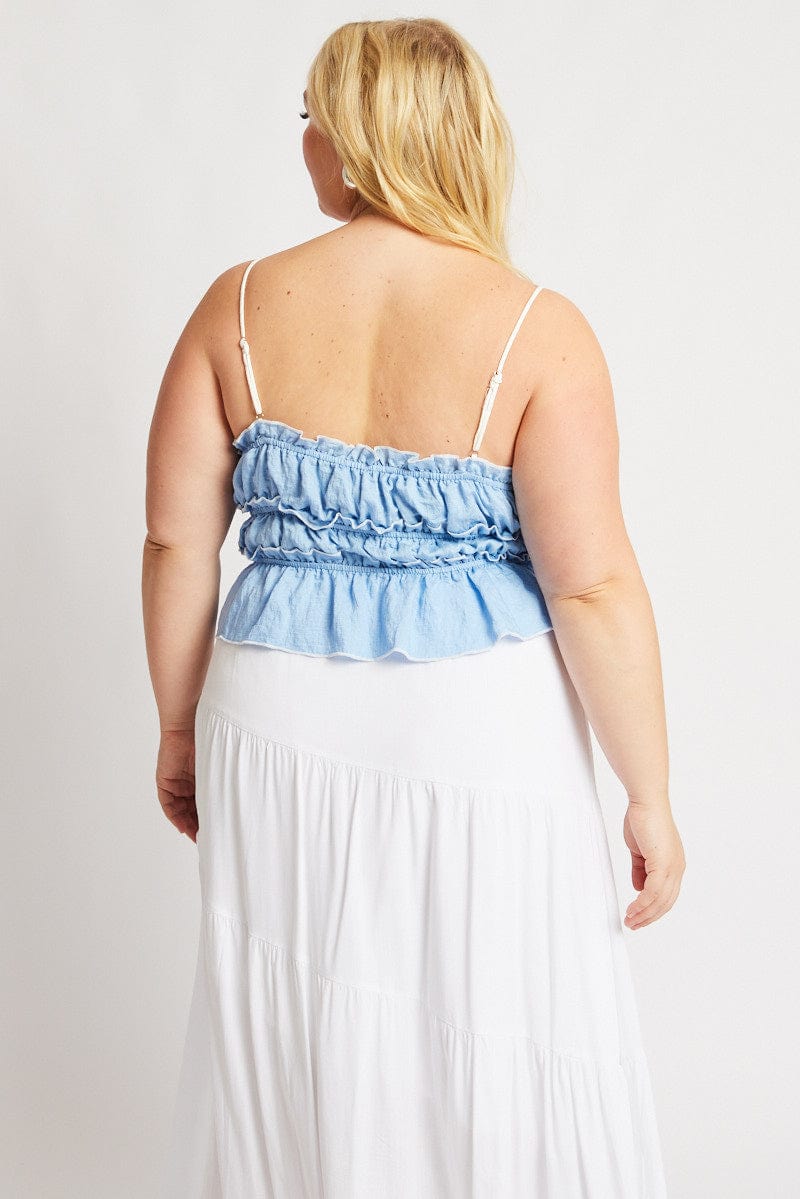 Blue Tiered Cami Top Sleeveless Front Ribbon for YouandAll Fashion