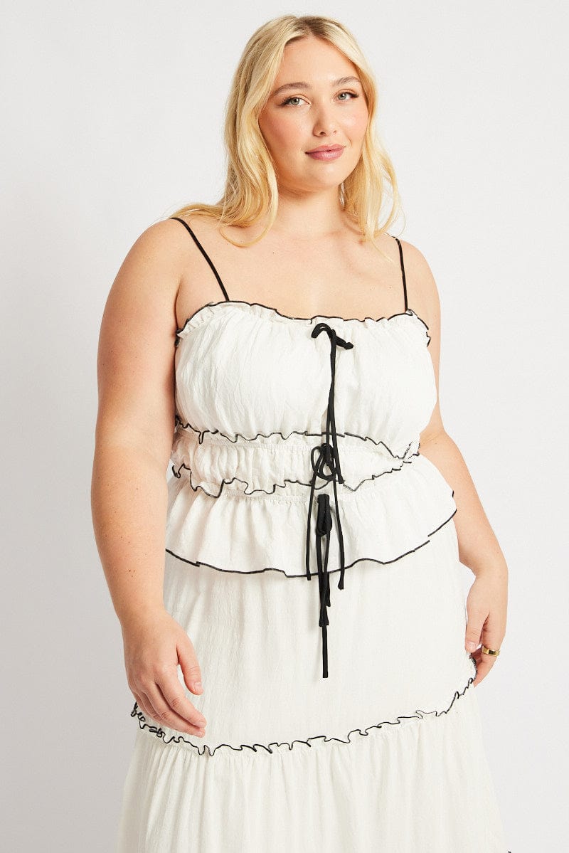 White Tiered Cami Top Sleeveless Front Ribbon | You & All