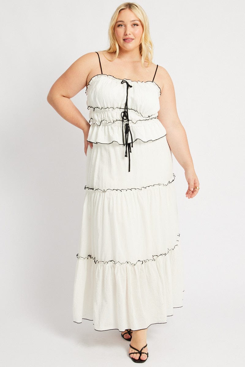White Tiered Cami Top Sleeveless Front Ribbon | You & All