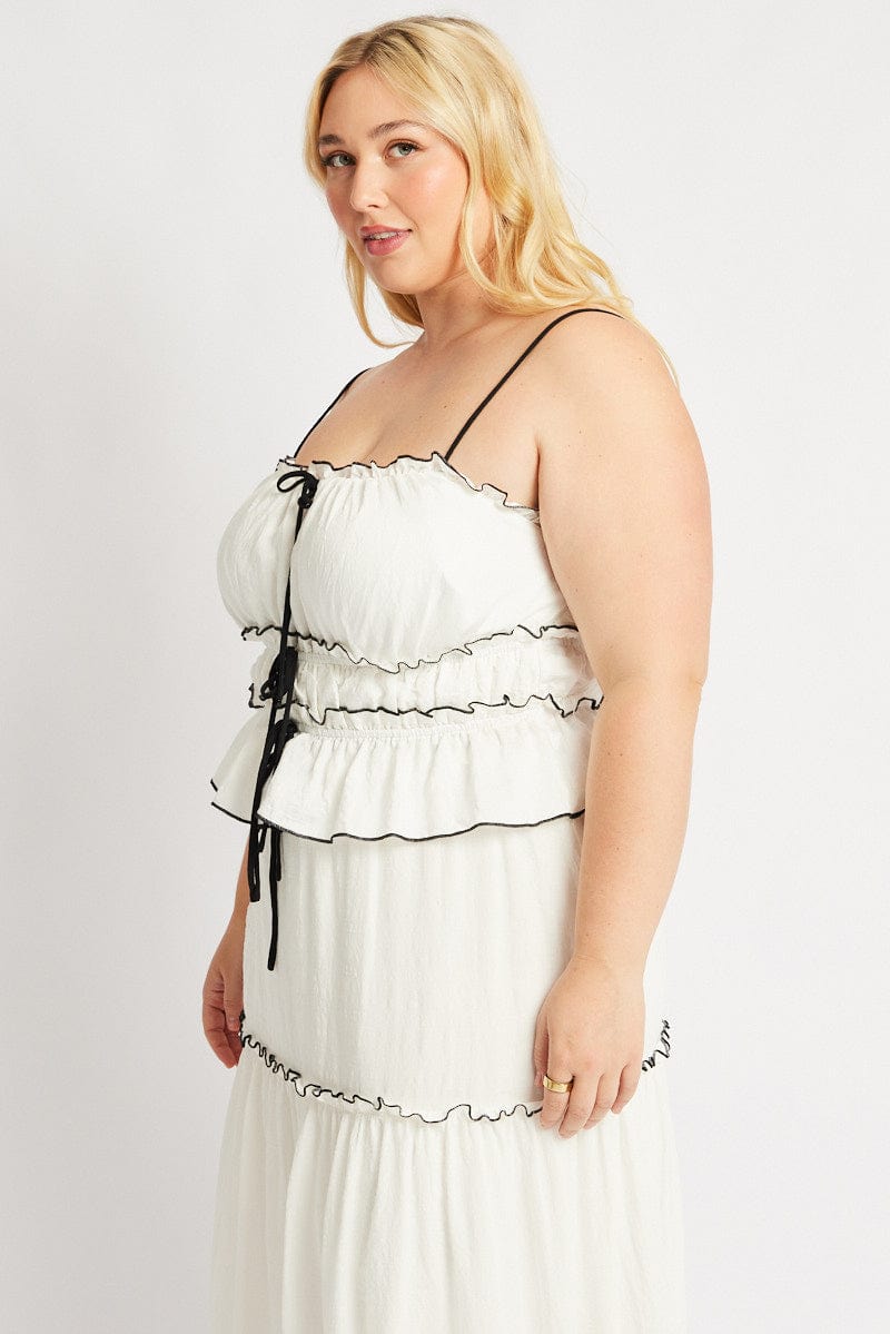 White Tiered Cami Top Sleeveless Front Ribbon | You & All