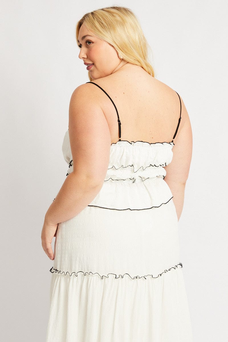 White Tiered Cami Top Sleeveless Front Ribbon for YouandAll Fashion