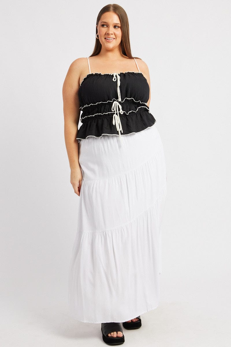 Black Tiered Cami Top Sleeveless Front Ribbon for YouandAll Fashion