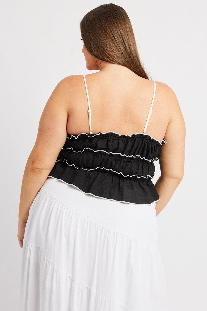 Black Tiered Cami Top Sleeveless Front Ribbon for YouandAll Fashion