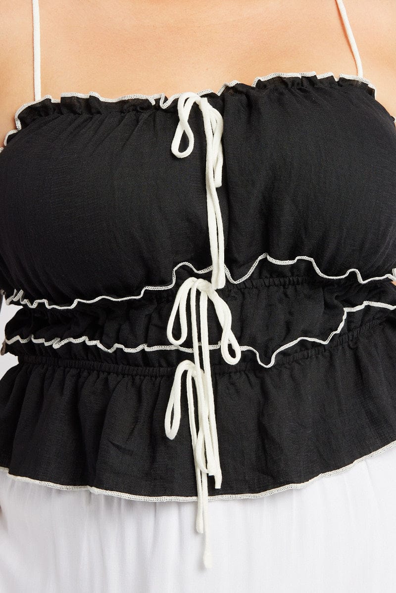 Black Tiered Cami Top Sleeveless Front Ribbon | You & All