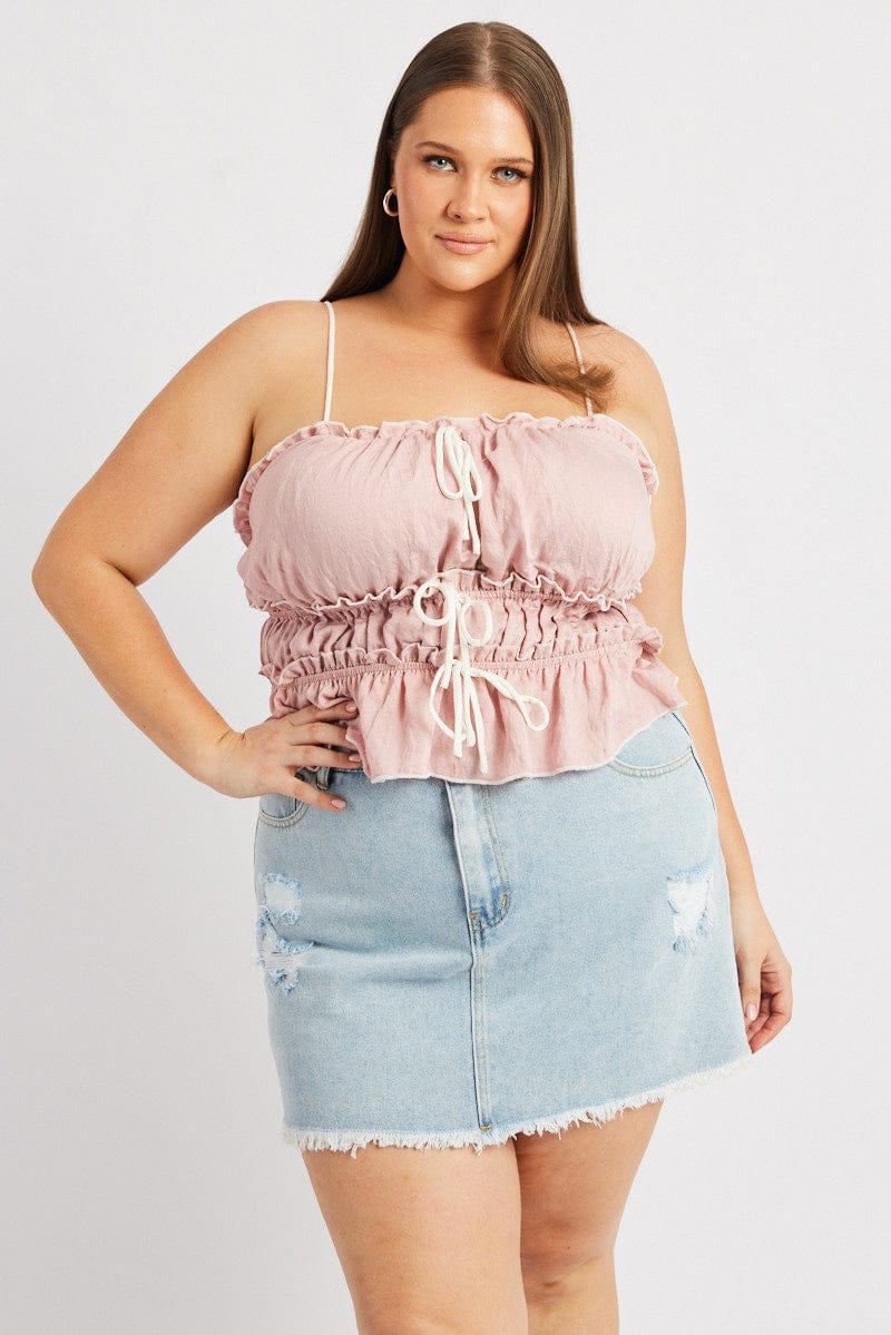 Pink Tiered Cami Top Sleeveless Front Ribbon | You & All