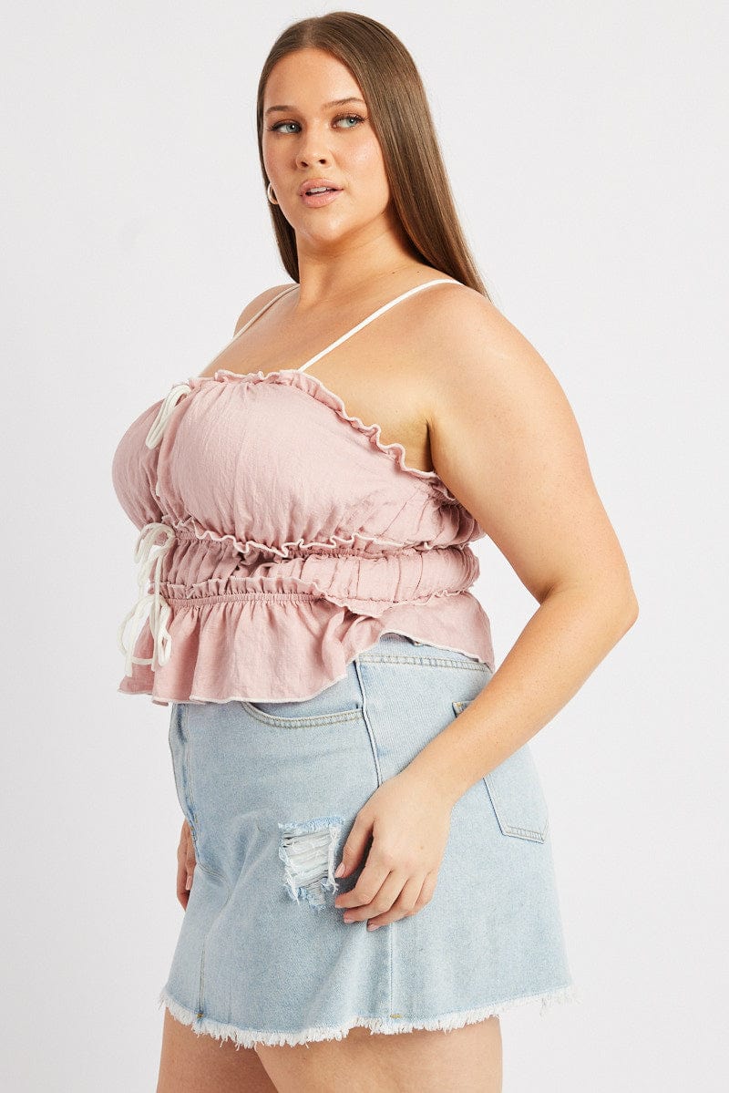 Pink Tiered Cami Top Sleeveless Front Ribbon | You & All