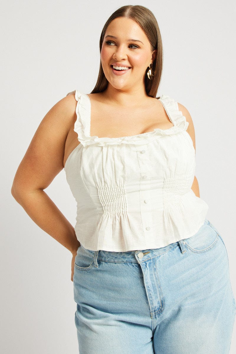 White Ruffle Top Sleeveless for YouandAll Fashion