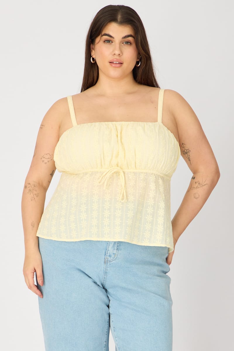 White Cami Top Sleeveless Babydoll Broidery Eyelet for YouandAll Fashion