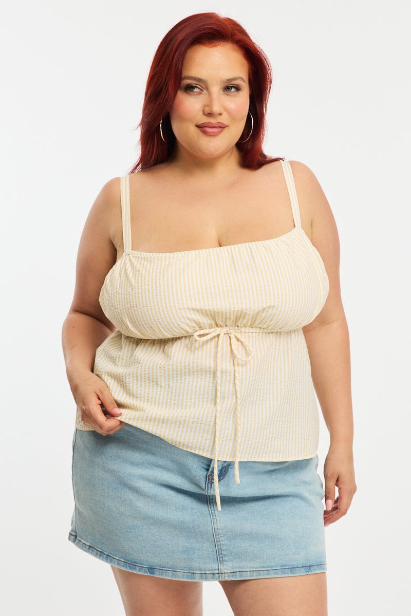 Yellow Stripe Babydoll Cami Top for YouandAll Fashion