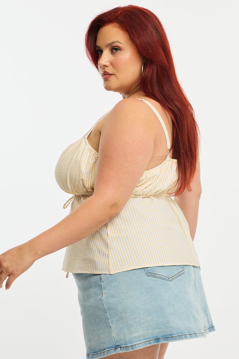 Yellow Stripe Babydoll Cami Top for YouandAll Fashion