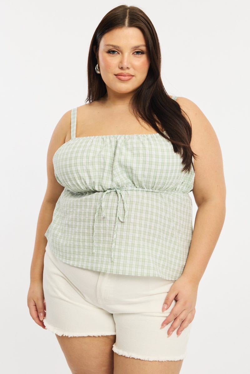 Green Check Babydoll Cami Top for YouandAll Fashion