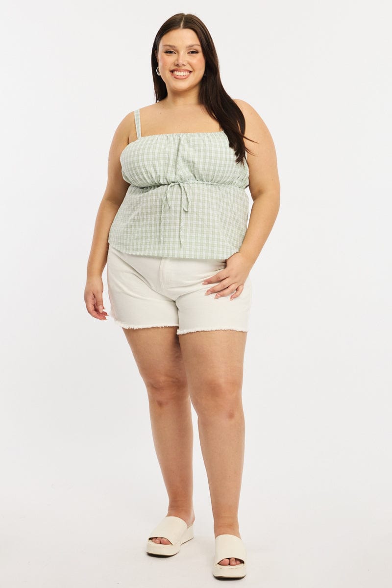 Green Check Babydoll Cami Top for YouandAll Fashion